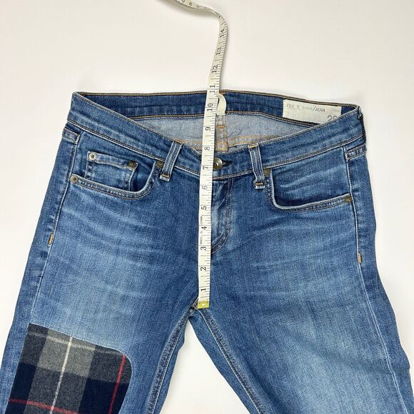 Rag & Bone the Dre Blue Denim & Plaid Flannel Patchwork Jeans Tapered Leg sz 26 - Picture 10 of 15